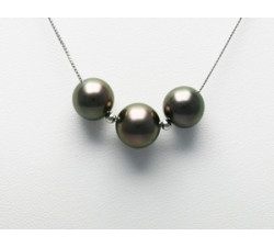 Collier 3 Perles de Tahiti 10-12mm Chaîne Or 750/1000