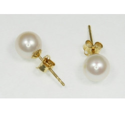 Boucles d'Oreilles Akoya du Japon 6.5-7mm Blanc AAA Or 18k