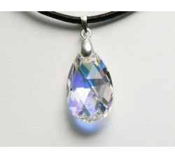 Pendentif Cristal SWAROVSKI Goutte 16mm AB Argent 925 Cordon