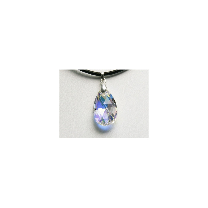 Pendentif Cristal SWAROVSKI Goutte 16mm AB Argent 925 Cordon