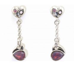 Boucles d'Oreilles Cristaux SWAROVSKI Coeurs Chainette AM OP