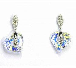 Boucles d'Oreilles Cristaux SWAROVSKI Dormeuses Coeurs AB