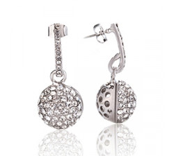 Boucles d'Oreilles Cristaux SWAROVSKI Boule Clair Rhodium