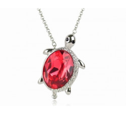 Collier Pendentif Tortue Cristaux SWAROVSKI Rouge, Rhodium