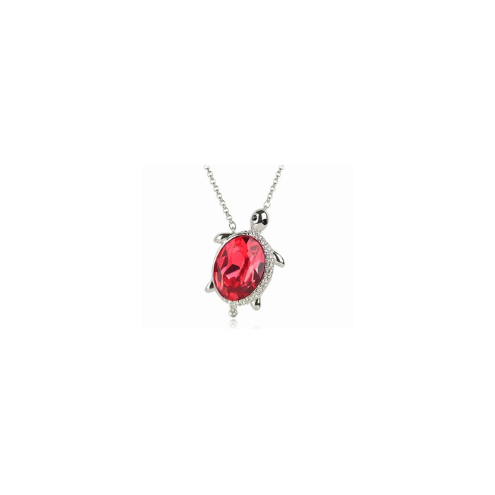 Collier Pendentif Tortue Cristaux SWAROVSKI Rouge, Rhodium