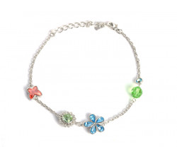 Bracelet Cristaux Swarovski Papillon Fleur Bleue, Rhodium