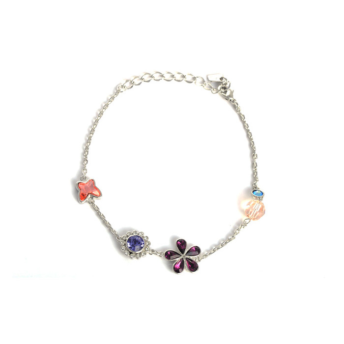 Bracelet Cristaux Swarovski Papillon Fleur Violette, Rhodium