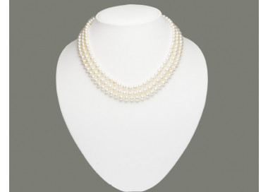 Collier Femme Perles De Culture - 3 Rangs, Or 585, 47 Cm, Vintage, Occasion