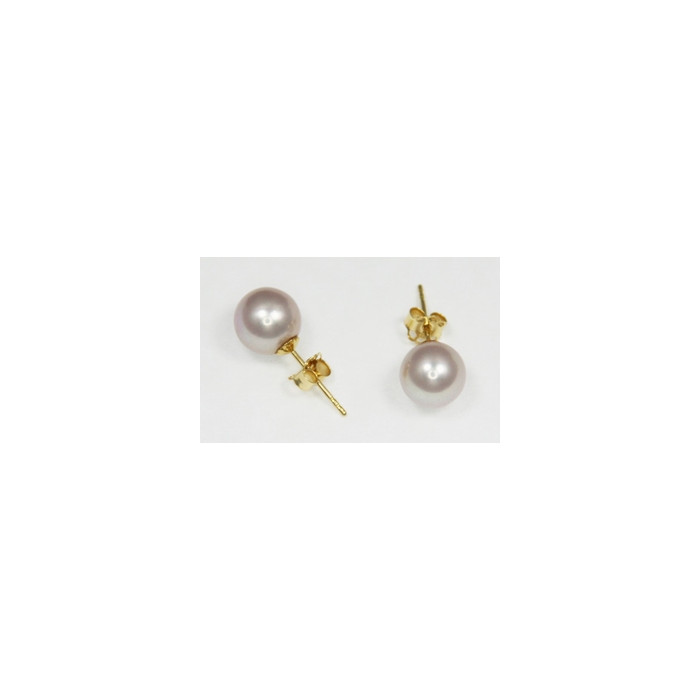 Boucles d`Oreilles Perles de Culture 7.5mm Lavande AAA Or18k