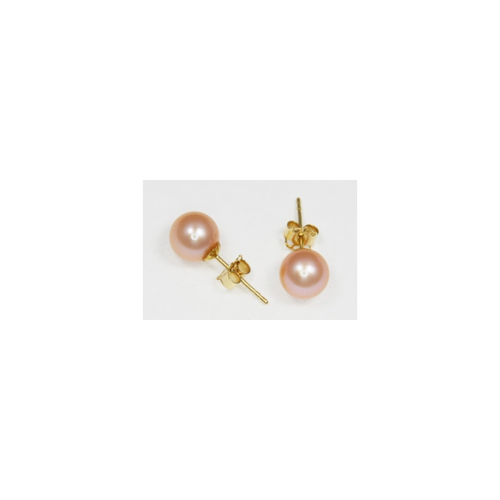 Boucles d`Oreilles Perles de Culture 7.5mm Rose AAA Or 18ct